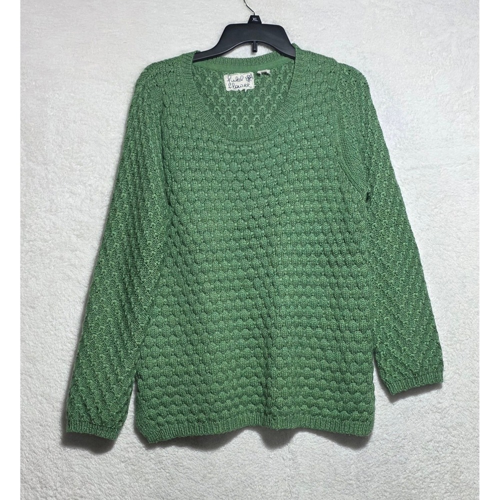 Field Flower Anthropologie Green Popcorn Cable Knit Wool Mohair Sweater XL